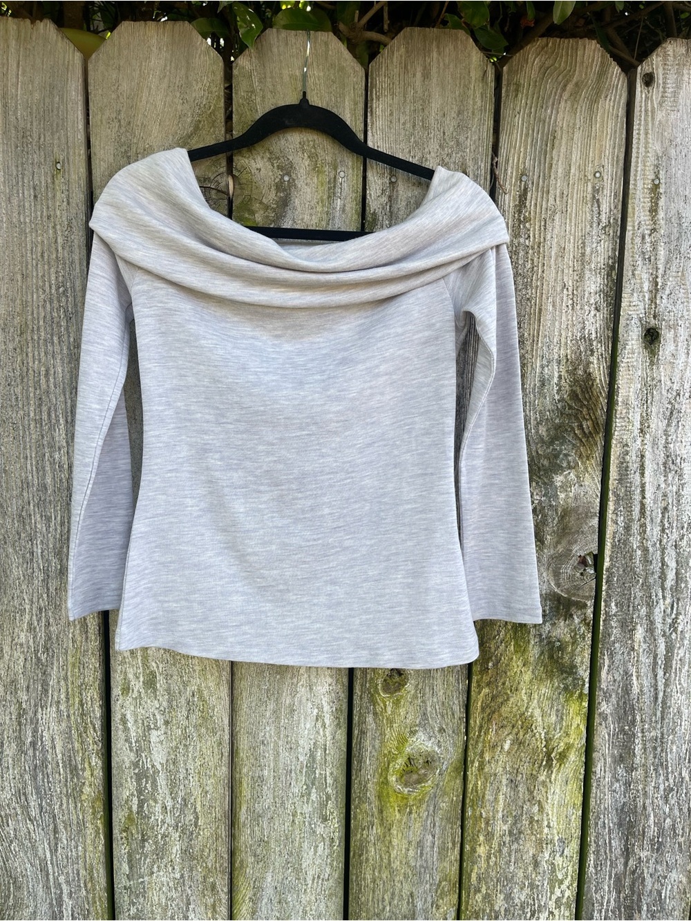 SABA Women’s 100% Wool Off Shoulder Top Long Sleeve Grey Cowl Neck Size M